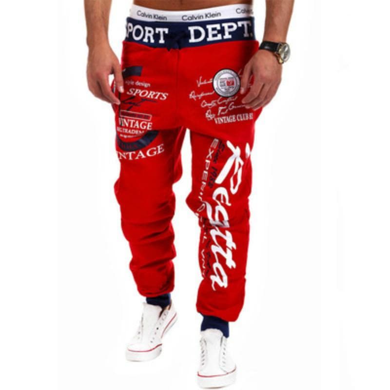 Casual Pants Men's Drawstring Elastic Waistband Letter Printing Loose Sweatpants Hip-hop Trousers Men XXXL red