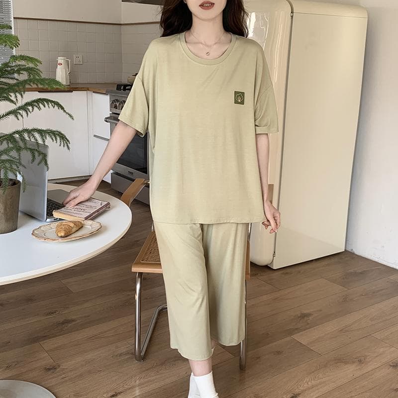 Casual Pajamas Womens Cute Pajama Sets Autumn Winter Short Sleeves Calf-length Pants Modal Ladies Pyjamas Soft Pijamas Pullover 2XL