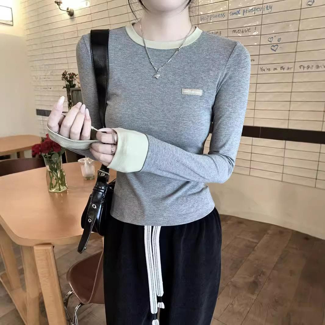 Korean Version of Fake Two-piece Inside and Outside Wear Lazy Style New Long-sleeved T-shirt for Women Casual Base Shirt Fashionable Top 2XL