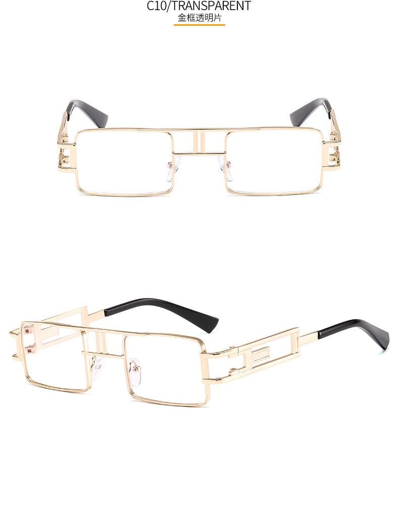 Retro Punk Rectangle Sunglasses Women Men Hollow Out Metal Frames Steampunk Shades UV400 Mirror Lens