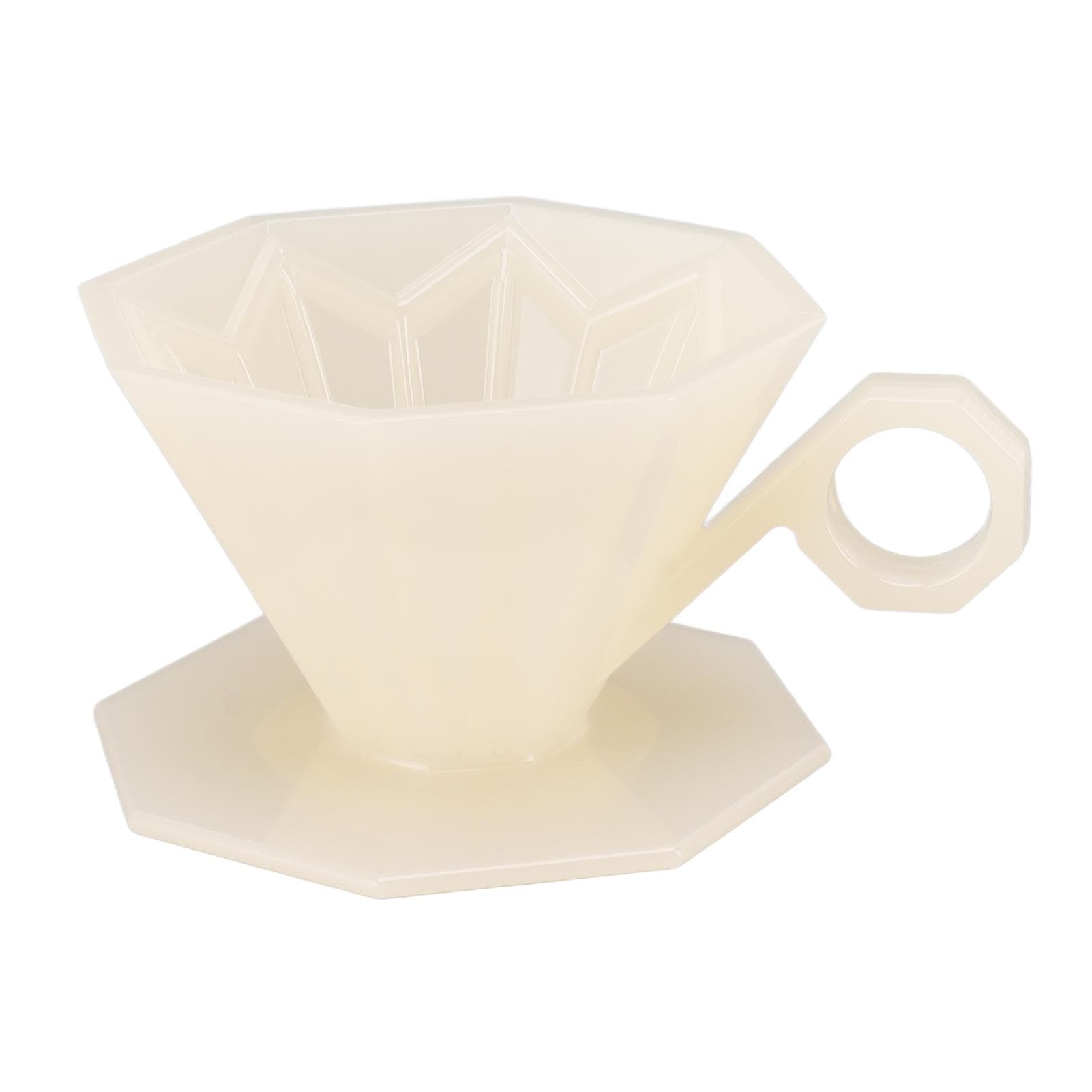 Coffee Filter Cup Resin Paperless Reusable Octagonal Pour Over Coffee Maker Filter Cone with Handle Beige