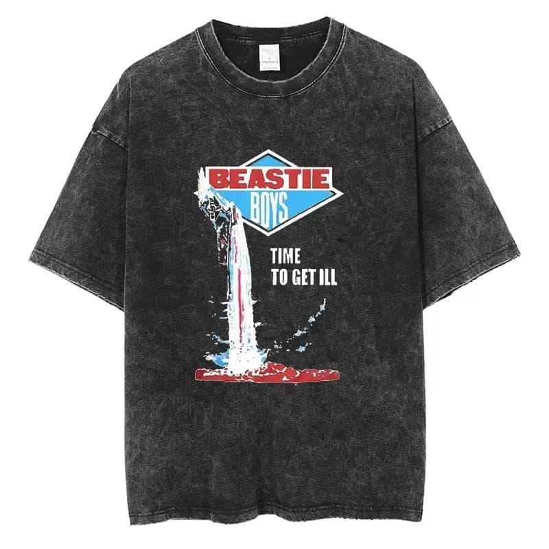 Vintage Camiseta Men's Women Beastie Boys Washed T-Shirt American Group Harajuku Short Sleeve Tee Streetwear Top L
