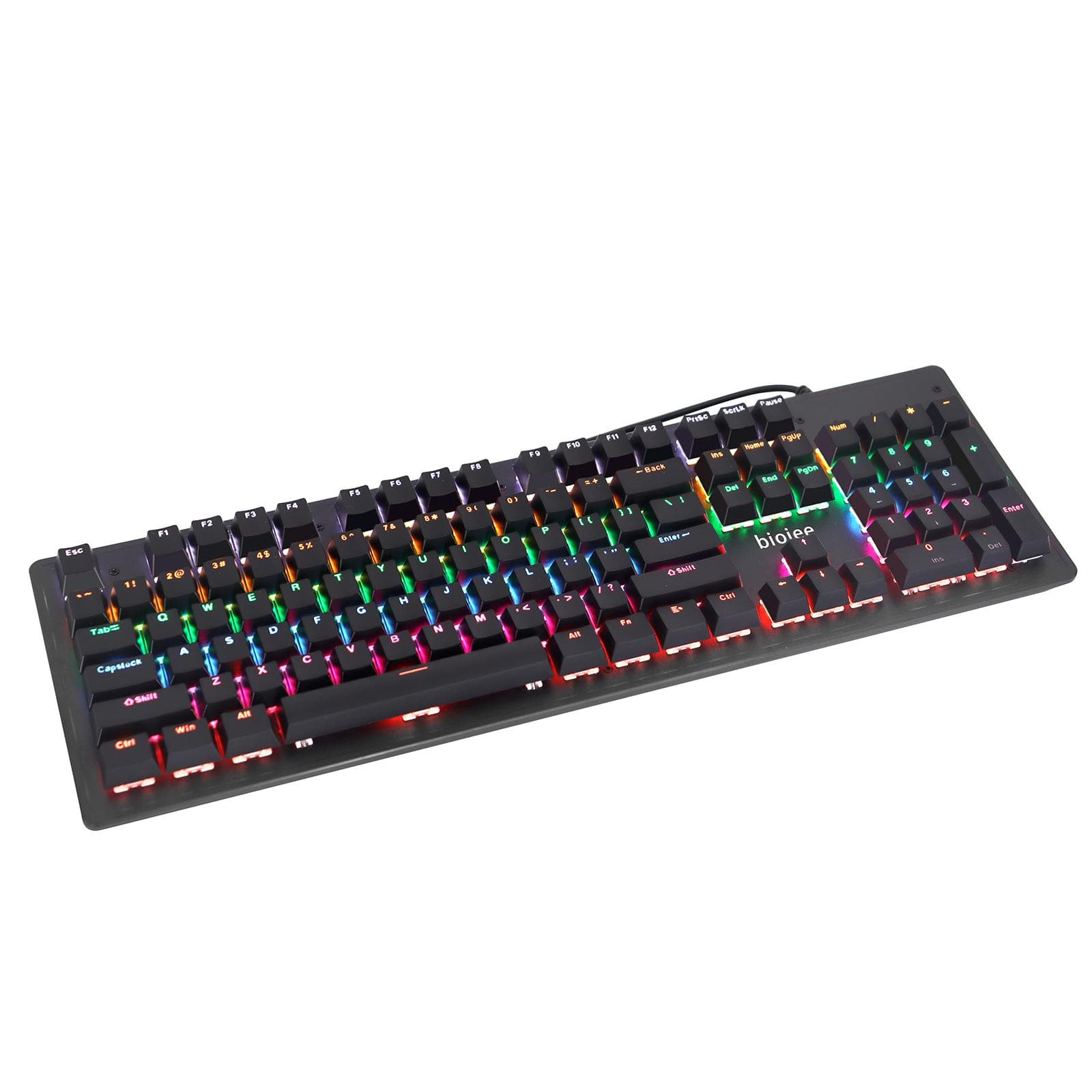 biojee Wired 104Key Real Mechanical Gaming Keyboard Rainbow Backlit Keyboard For Windows PC Laptop Blue Switch black