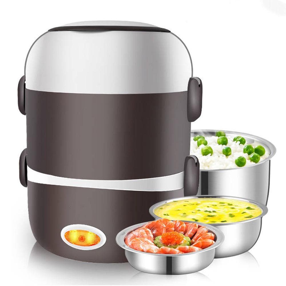 Electric Lunch Box Three layers Stainless Steel Heating Rice Office Worker Plug In Electric Heating US Plug coffee