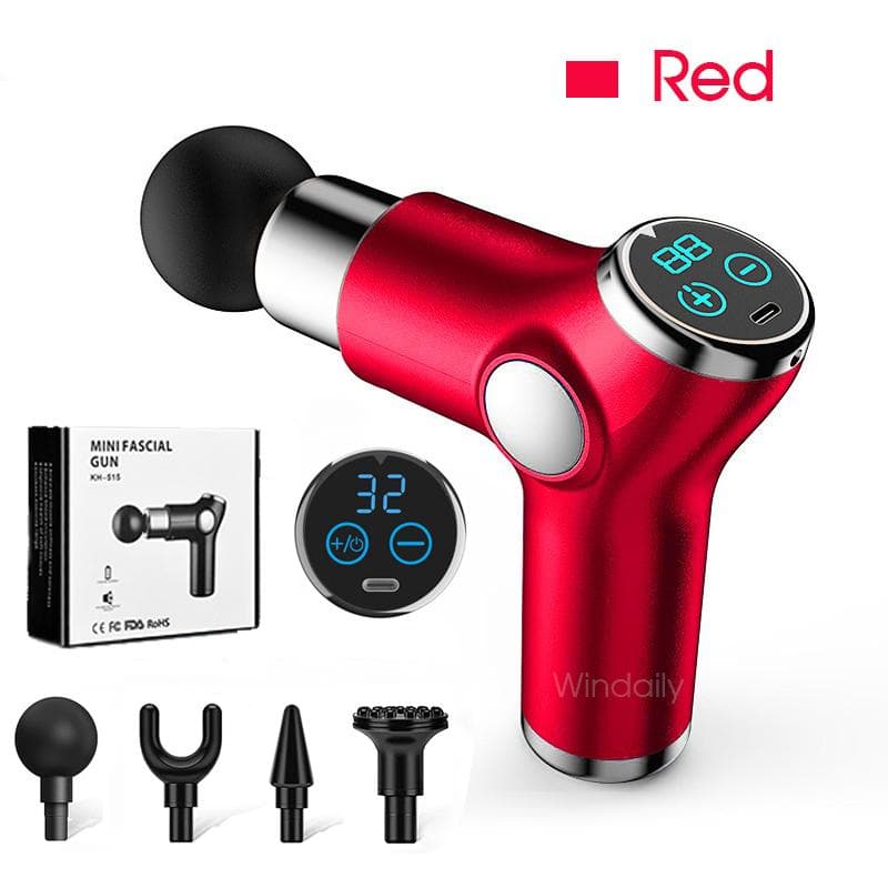 New LCD Touch Screen Massage Gun Mini 32 Speed Deep Tissue Percussion Muscle Massage Fascia Gun Pain Relief and Neck Vibrator Fitness red