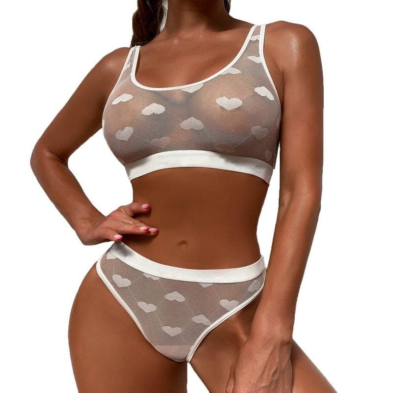 Women Lace Transparent Mesh Lingerie Sexy Fun Underwear Sling Home Erotic Nightwear Pajamas M white