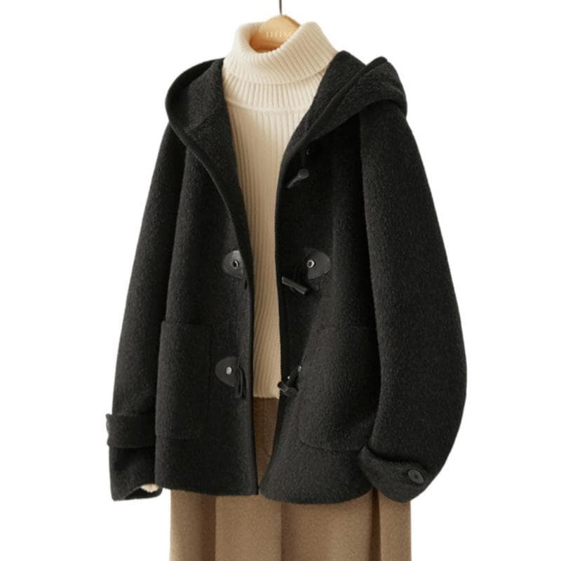 New Korean Style Loose Slim and Age-reducing Versatile Hooded Coat Woolen Coat for Women 3XL black