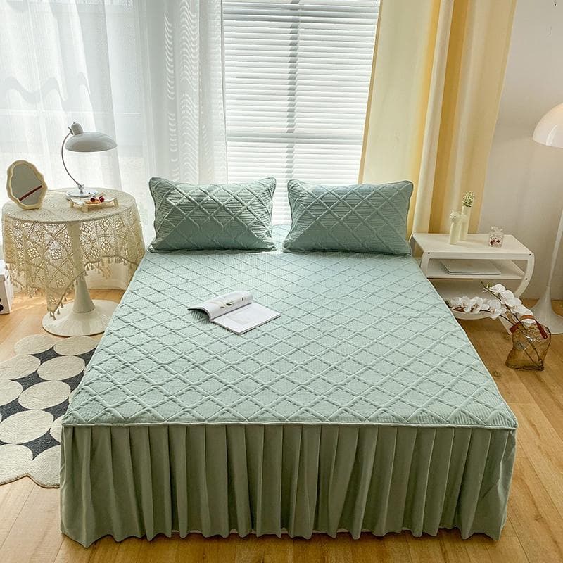 Blue Bed Skirt Pillowcase Solid Color 1.5/1.8/2m Mattress Protective Cover Soft Comfortable Silk Wadding Padded Plaid Bedspread 150x200cm bed skirt