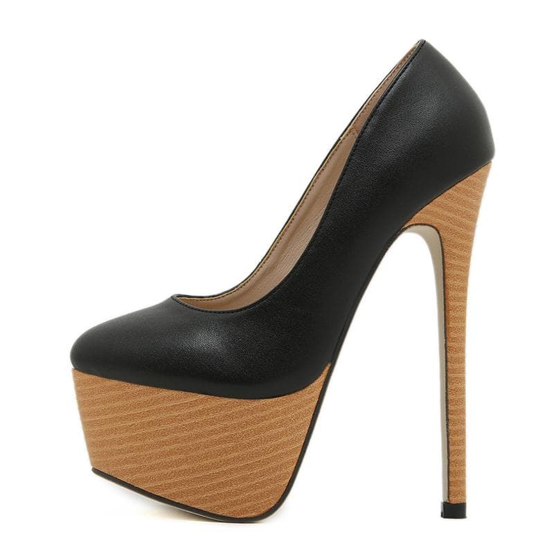 Liyke New Arrival Woodiness Platform Pumps Women Sexy Slingback Shallow Round Toe 16 CMSuper High Heels Shoes Zapatos Mujer 35 black
