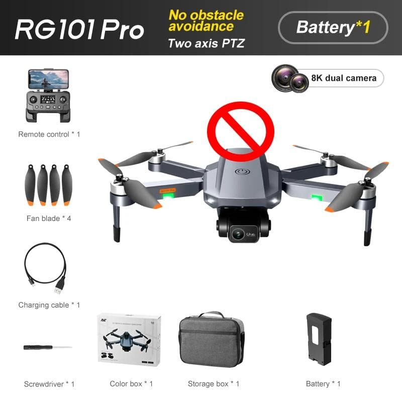RG101 PRO Drone GPS 2-Axis Gimbal Professional Drone with HD Camera WIFI FPV Brushless Quadcopter Obstacle Avoidance Remote Control Toy Without OAS-1B