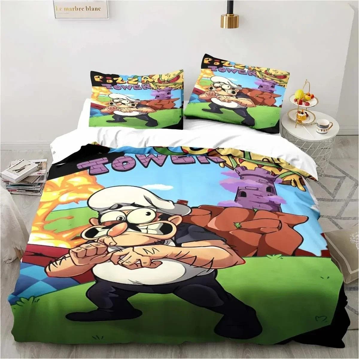 Pizza Tower Classic Pixel Style Game Bedding Set Duvet Cover Bed Set Quilt Cover Pillowcase Comforter king Queen Size Boys Adult AU Single 140x210cm