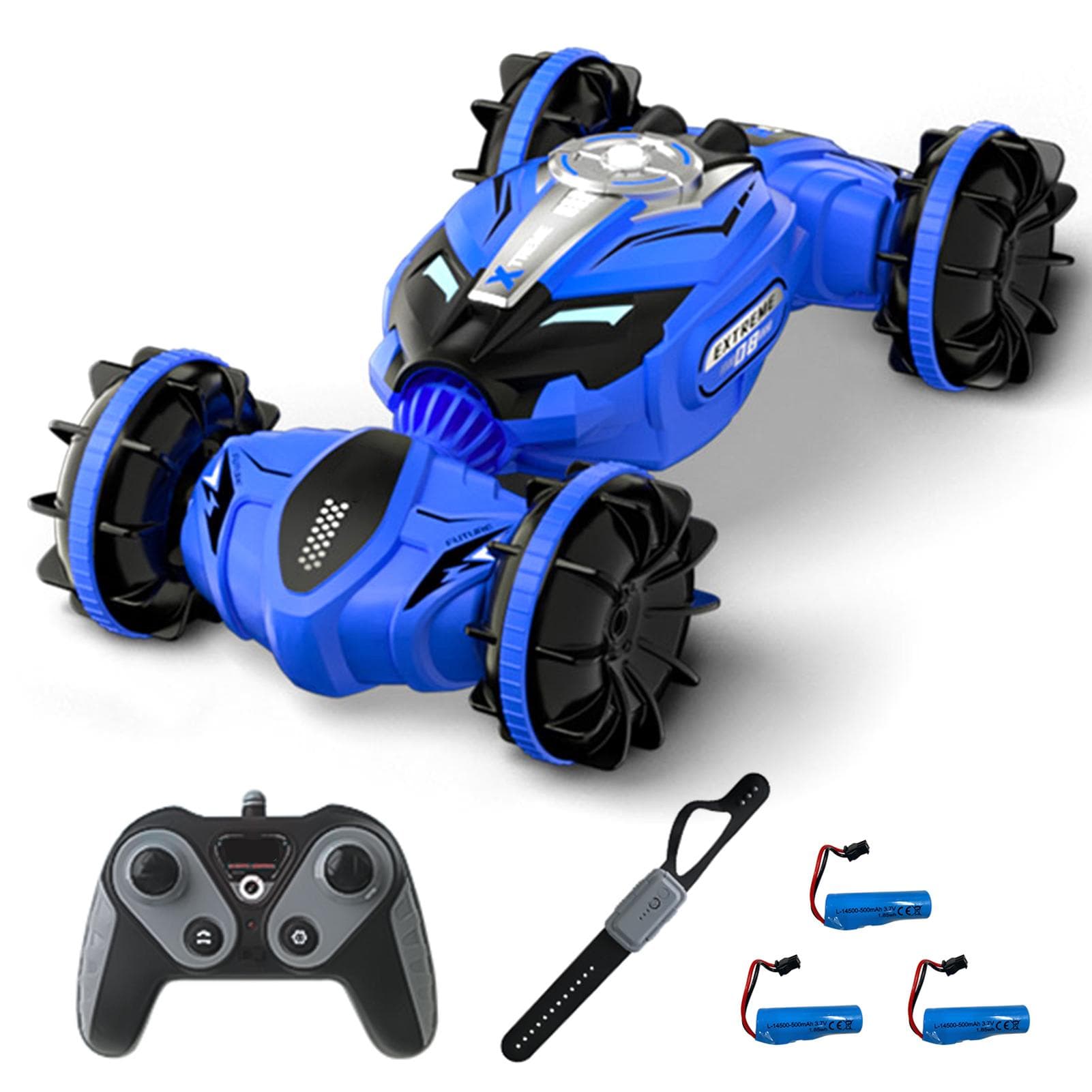 Remote Control Stunt Car 2.4GHz Transforming Amphibious Remote Control Car Dual Mode Remote Control 3 battery blue
