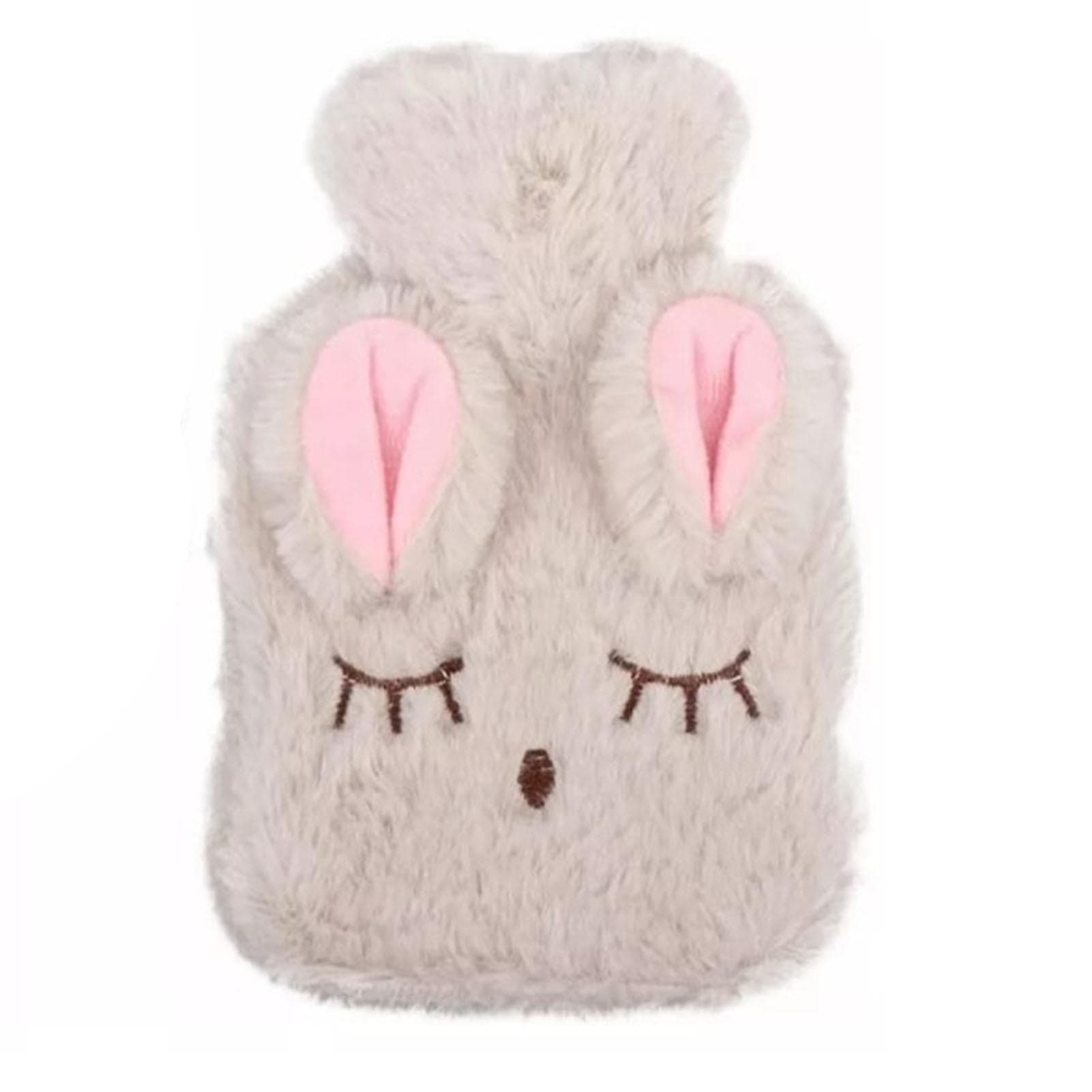 Hot Water Bottle Explosion Proof Prevent Scald Detachable Rabbit Pattern Plush Cover Hot Water Bag beige
