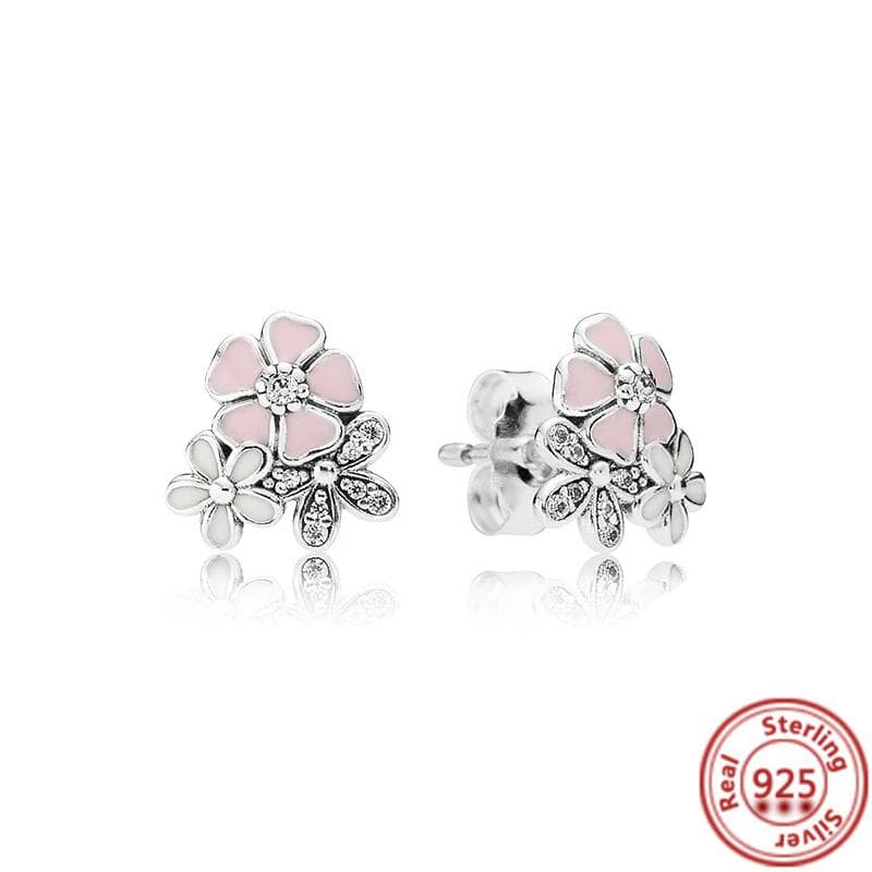 Authentic S925 Sterling Silver Earring Flower Tree Heart Stars Moon Sparkling Pavé Stud Earrings Women Fashion DIY Charms Jewelry CHINA