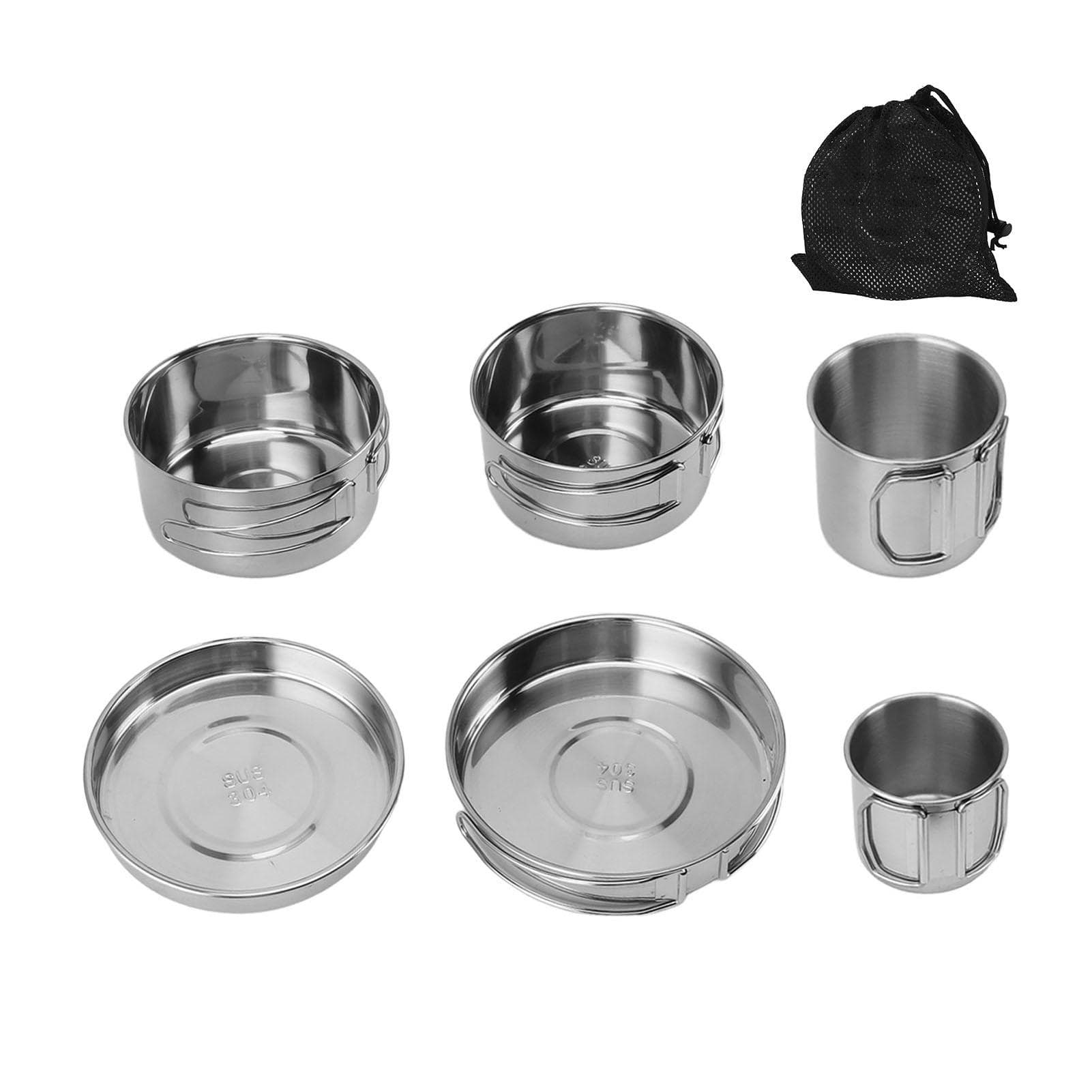 6PCS Portable Cookware Set Rapid Heating 304 Stainless Steel Efficient Easy to Clean L(for 6.5-9kg)
