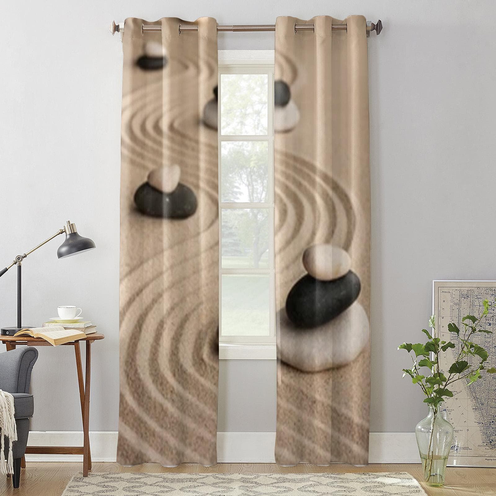 Stones Stand On The Sand Window Curtains For Living Room Bedroom Luxury Modern Kitchen Curtains Fabric Drapes 135W x 60H(cm) x1