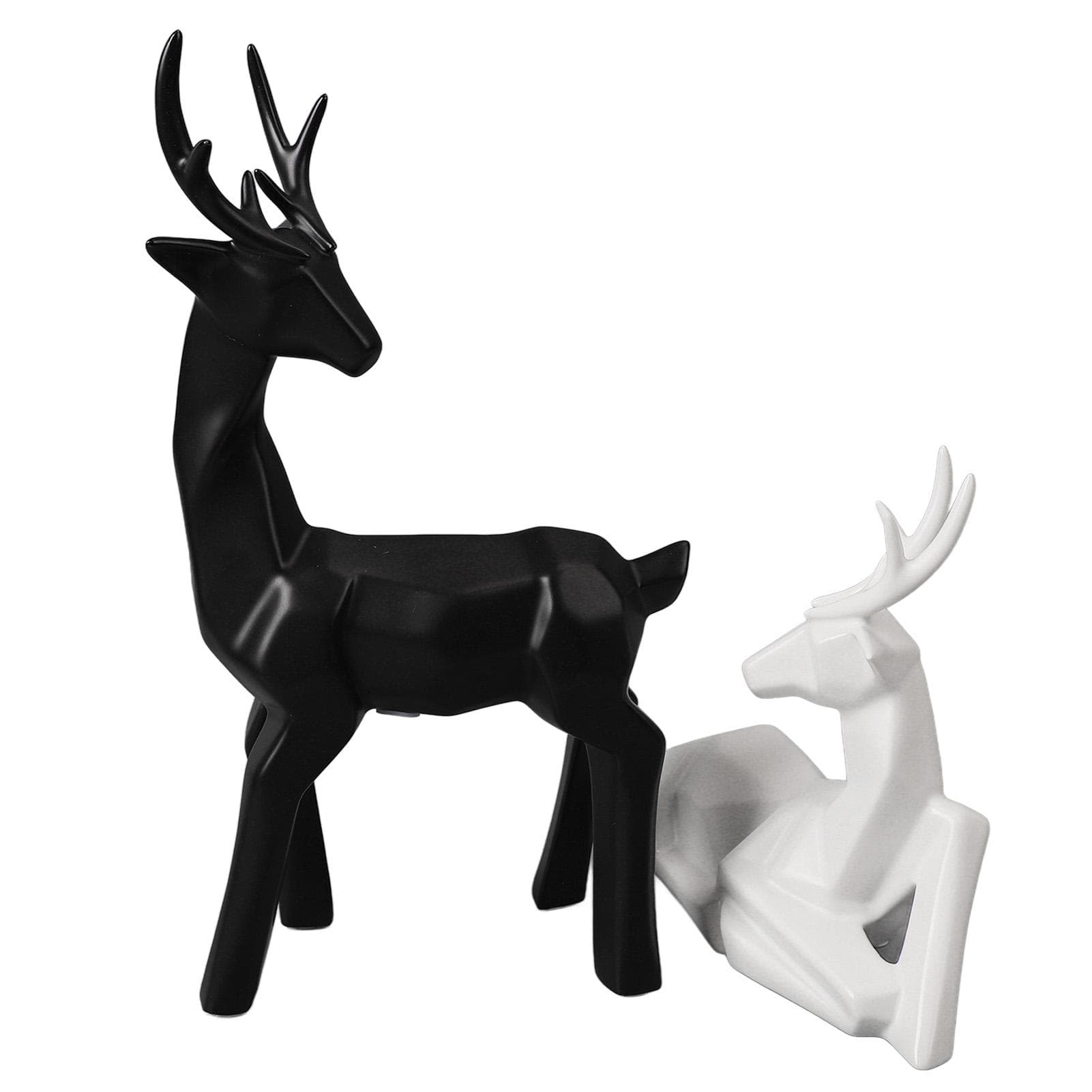 2Pcs Christmas Reindeer Figurines Elegant Lines Geometric Ceramic Stable Elk Sculpture for Family