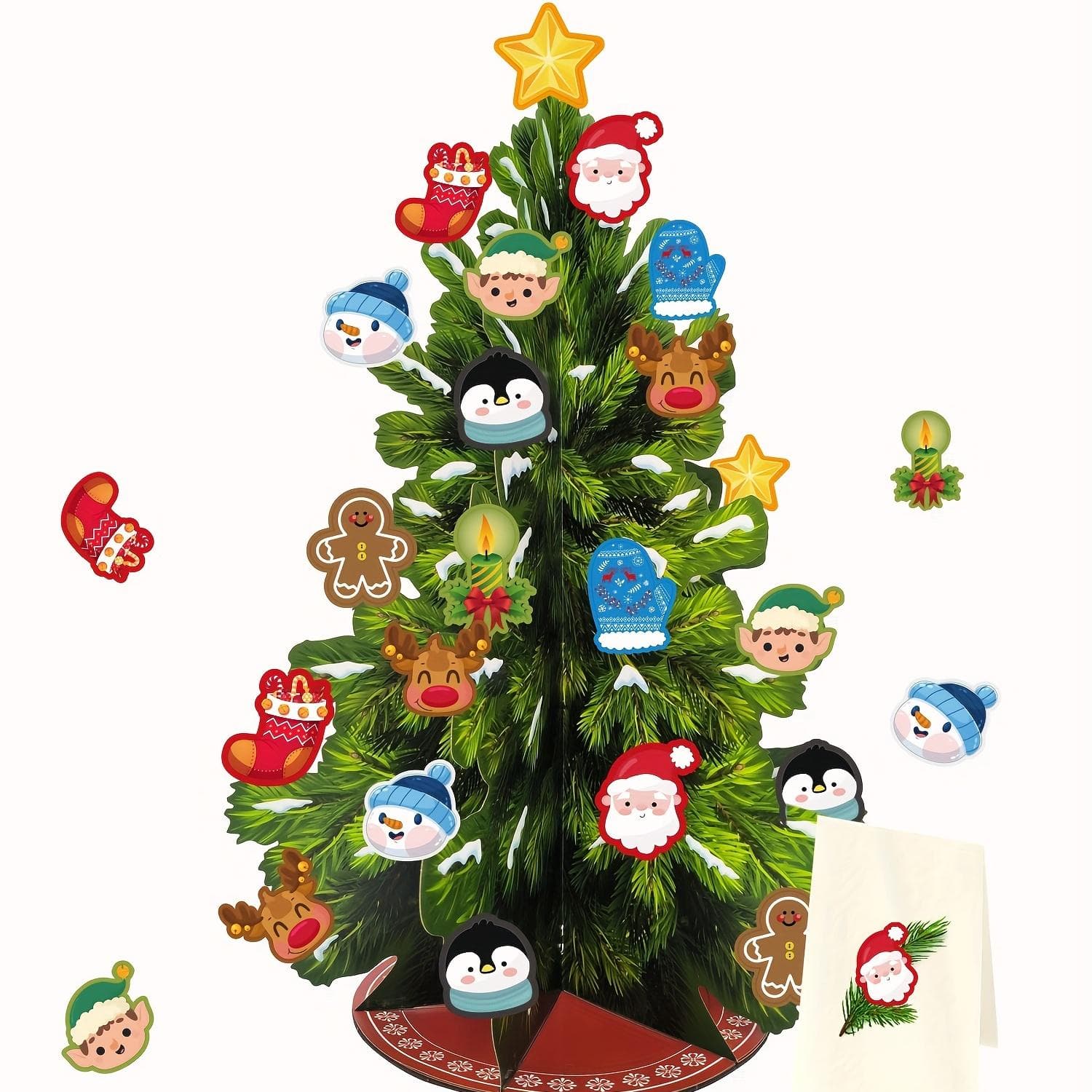 1set, 3D Pop Up Christmas Tree, Detachable Bird Butterfly Penguin Decoration, Christmas Party Decoration Penguin