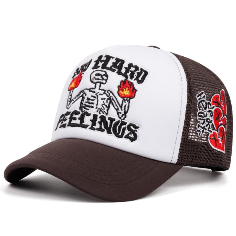 New Fashion Letter Embroidered Cap Men Adjustable Fire Skull Red Love Hip Hop Baseball Cap For Unisex Outdoor Sun Hat brown