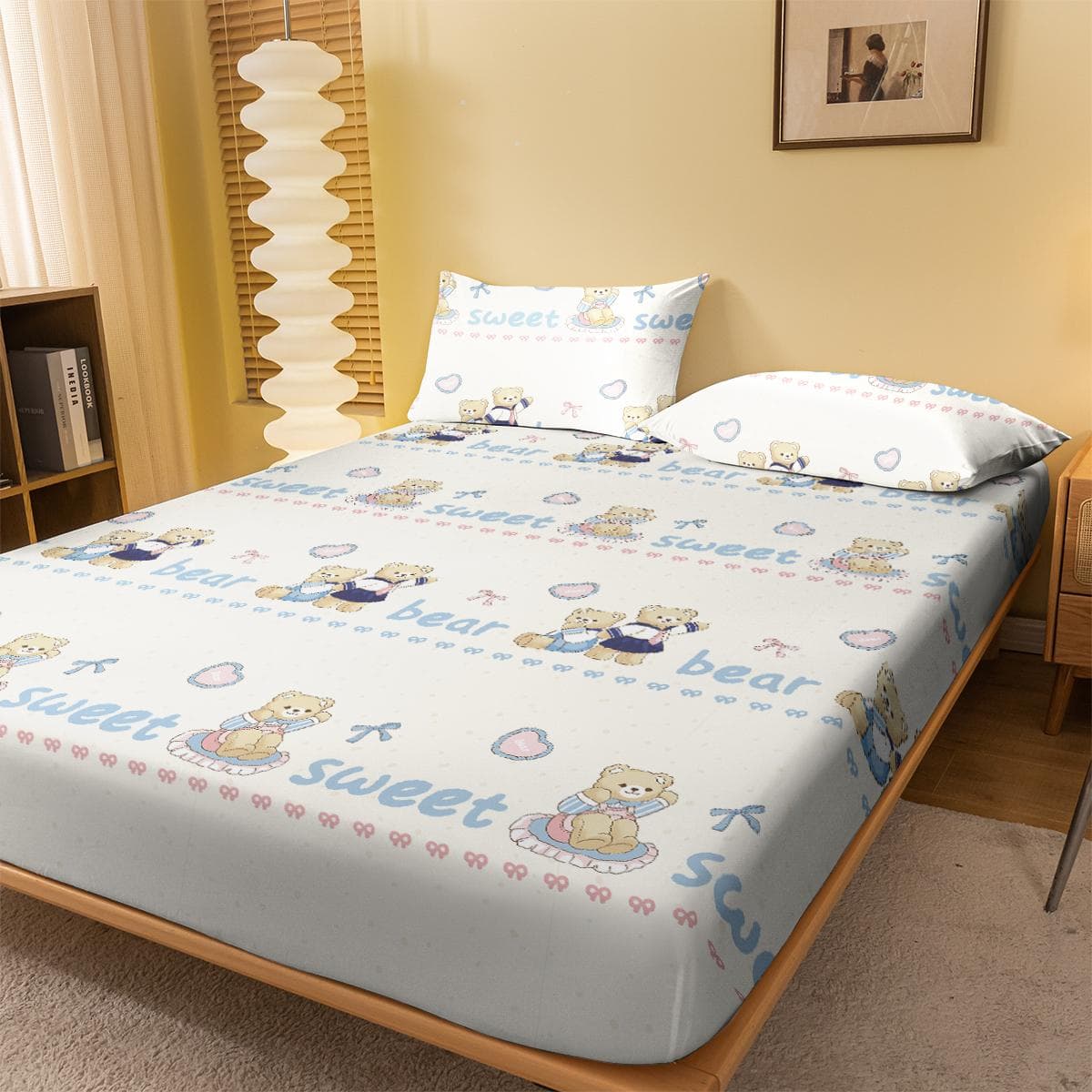 1 Cartoon Cute Animal Bear Printed Matte Fitted Sheet, Bedroom Printed Bed Cover, Bedding (Excluding Pillowcases) 71x132cm