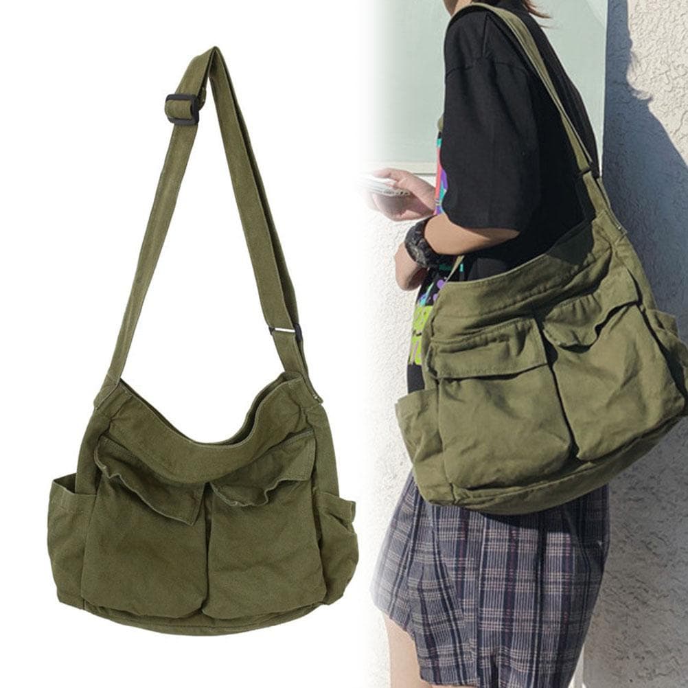 Canvas Messenger Bag Large Capacity Hobo Crossbody Bag with Multiple Pockets Casual Bags Shoulder