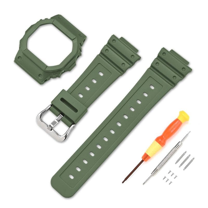 Strap With Case for Casio G-Shock DW-5600 DW-5000 GW-M5610 GLX-5600 Men Women Replacement Rubber Resin Shell Watch Band Bracelet 5610 green