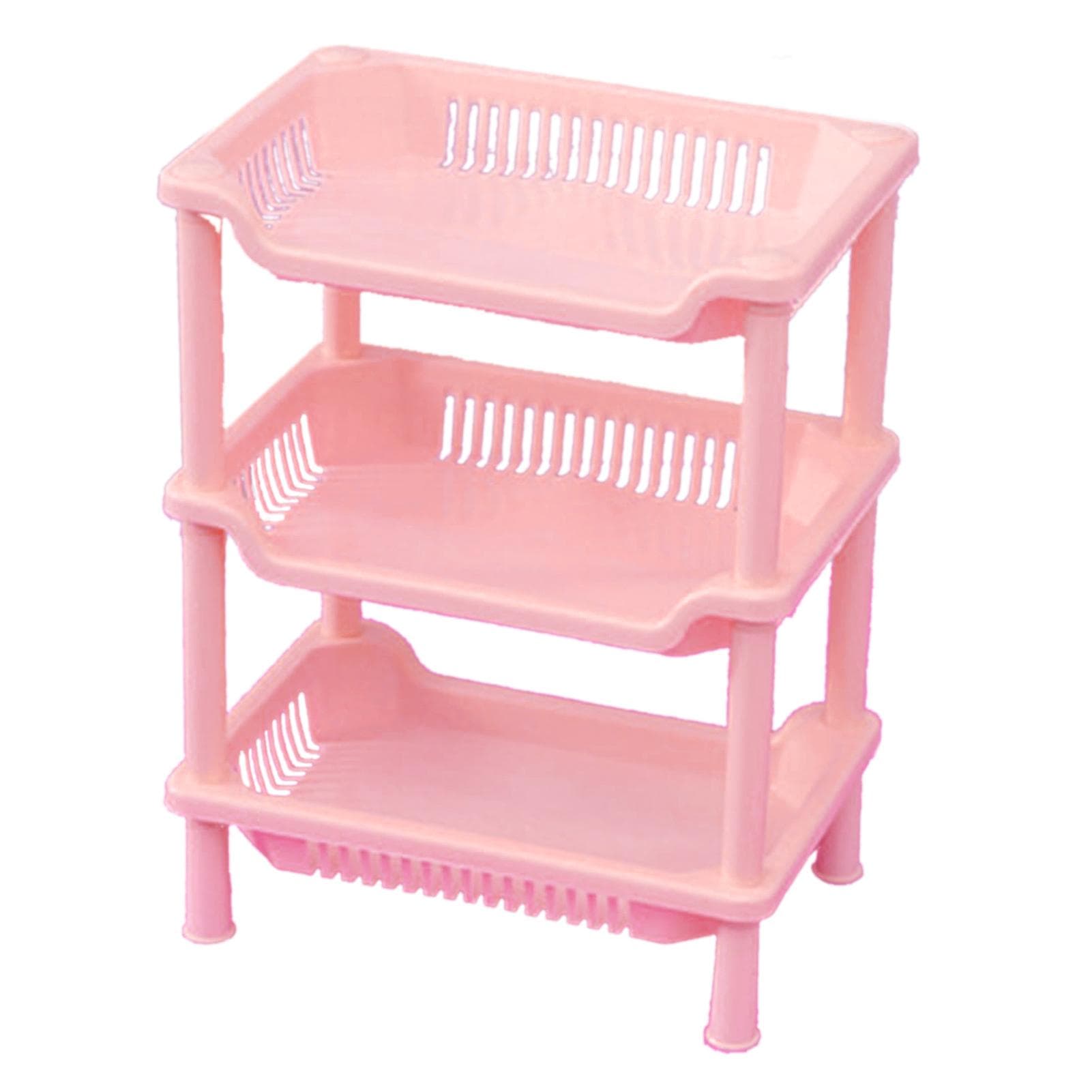 3 Layers Bathroom Standing Shelf Bathroom Stand PP Land Installation Bathroom Rack Storage Shelves pink