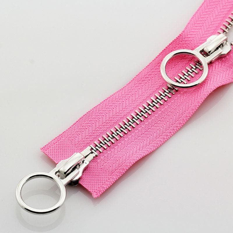 5# 70/90cm Double Circle Sliders Metal Open Tail Auto Lock Zipper For Long Down Jacket Coat DIY Sewing Handcraft Accessories 70cm pink