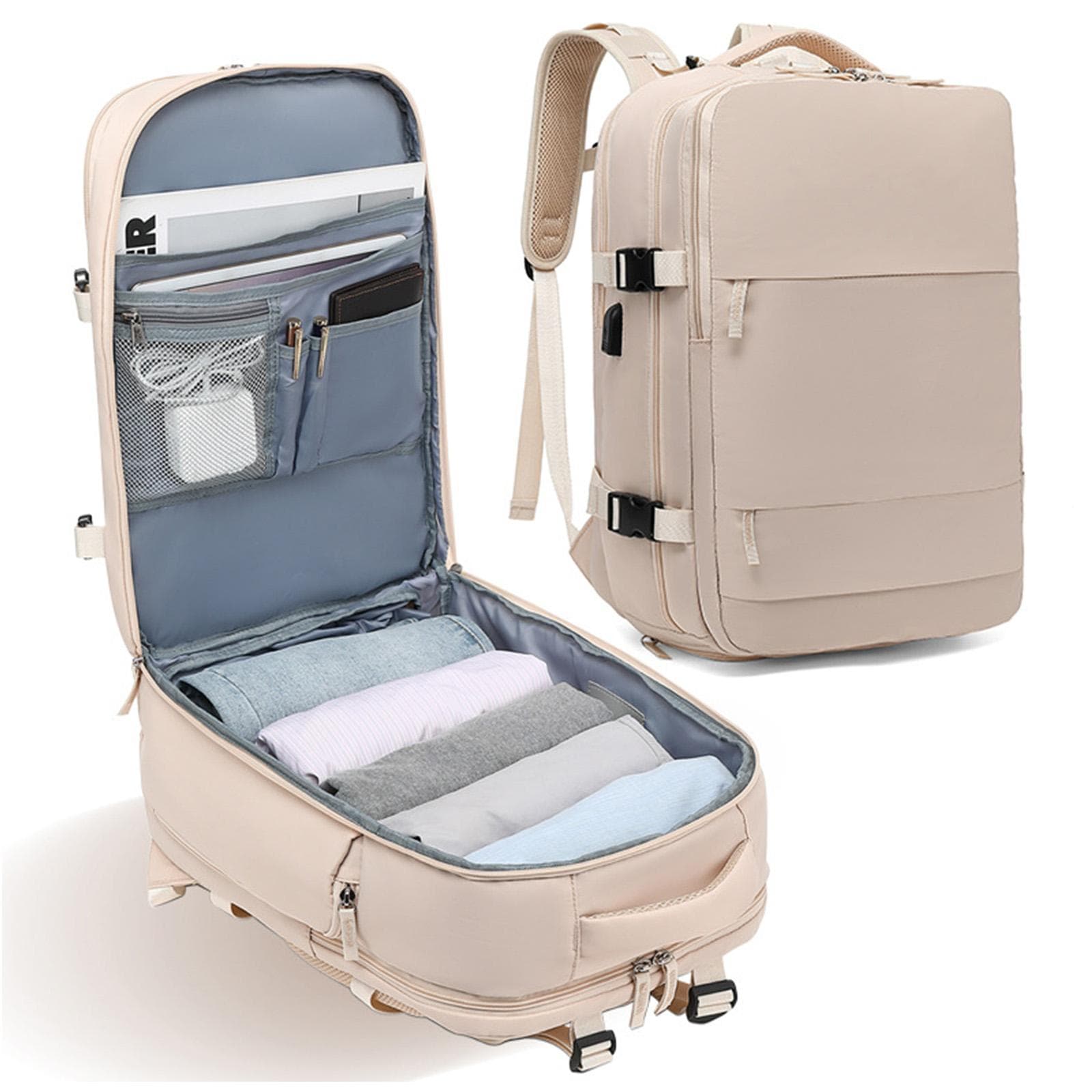 Large Capacity Multi-function Wet and Dry Classification Backpack with USB Port and Separate Shoe beige