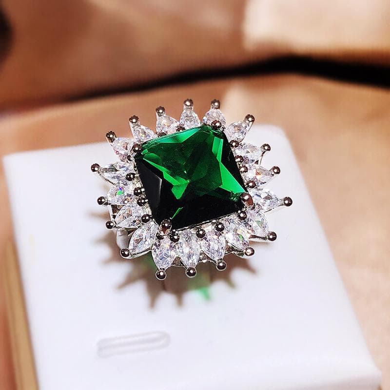 Gorgeous Square Blue-green Stone Female Ring Unique Wedding Bands Jewelry Brilliant Cubic Zirconia Rings Accessories Resizable