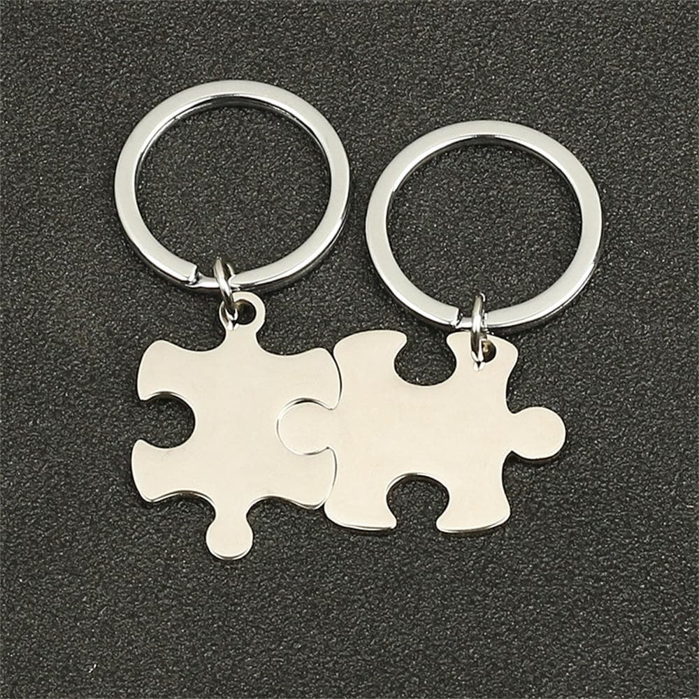 Stainless Steel Puzzle Keychain Metal Couples Letters Engraved Keyring For Women Men Valentine's Day Wedding Gifts