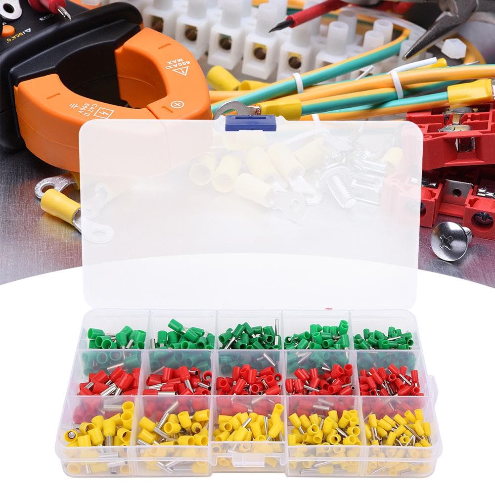 600pcs Tubular Terminal BoxPacked Insulated Electric Splice Electrical Wiring Copper Crimp Connector