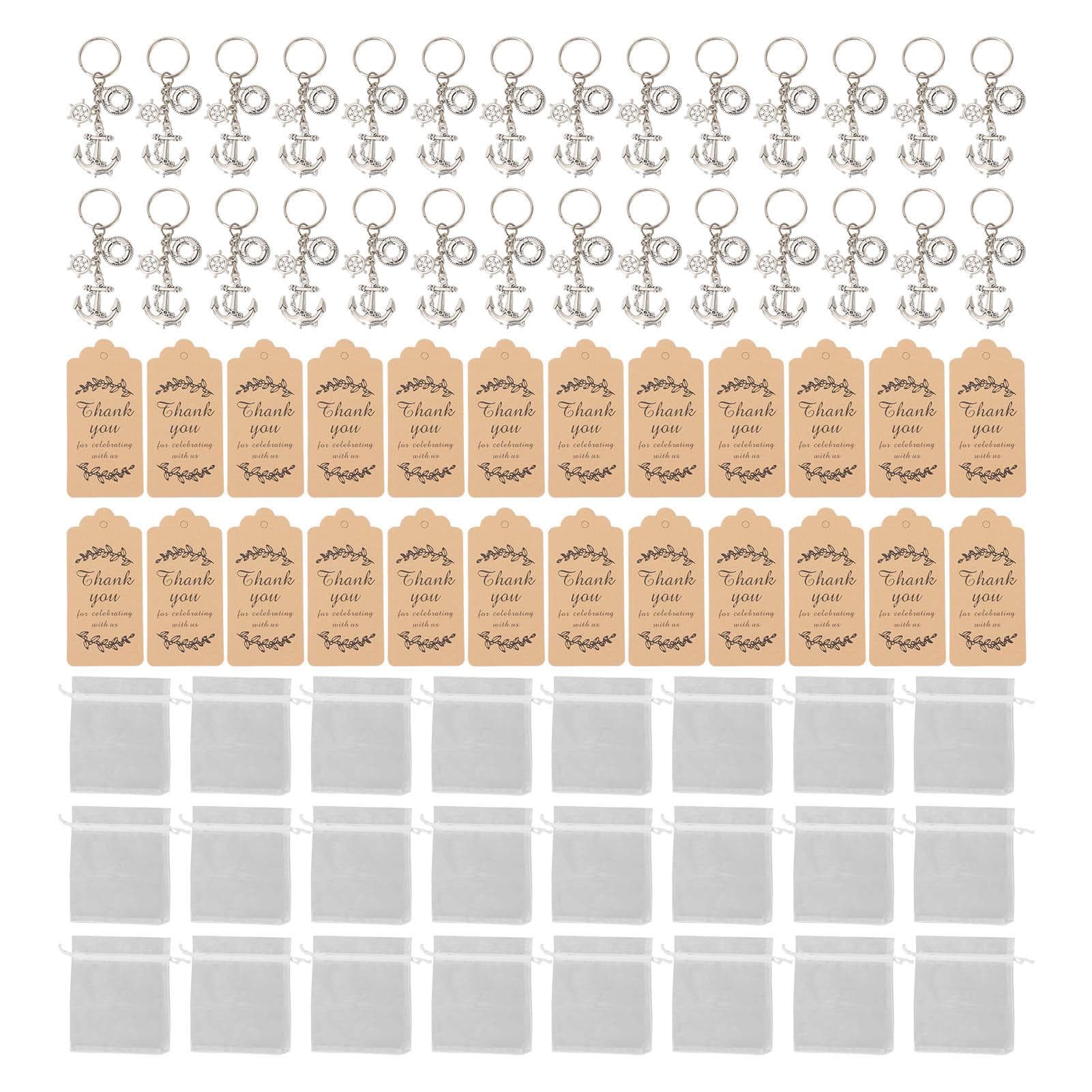 24 Sets Anchor Keychain Party Favor with Drawstring Gift Bags Thank You Tags Exquisite Anchor