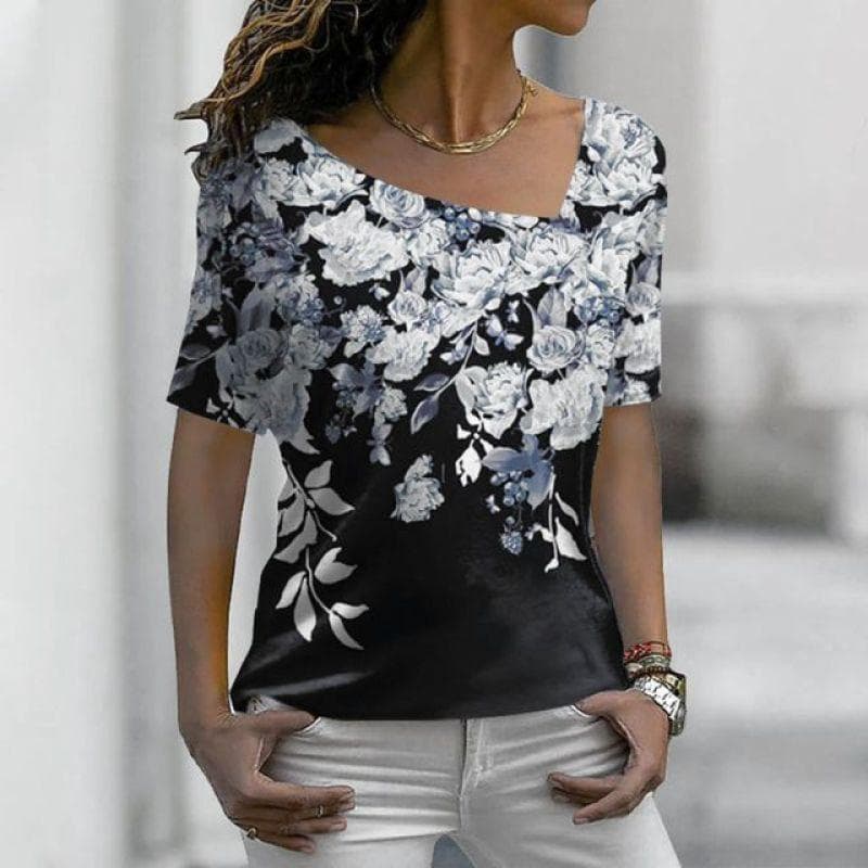 New Women's T-Shirts, Floral Print, Women's Clothing, Short Sleeve Tops, V-Neck Sweatshirts, Streetwear, Oversized T-Shirts, Ladies Tee 3XL