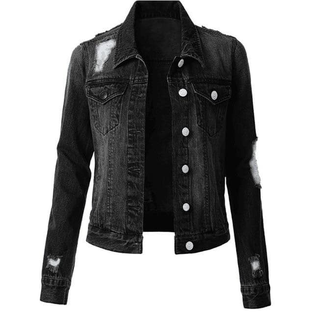 Jean Jacket Women Denim Jackets Autumn Fall Denim Jacket Women Spring Coat Female Womens Clothing Black Blue XXL black