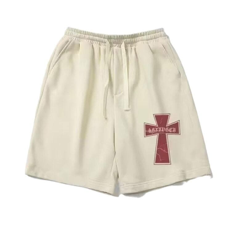 American Retro Cross-printed Sports Shorts Men's Summer Trendy Brand Versatile Loose Five-point Pants 5XL apricot
