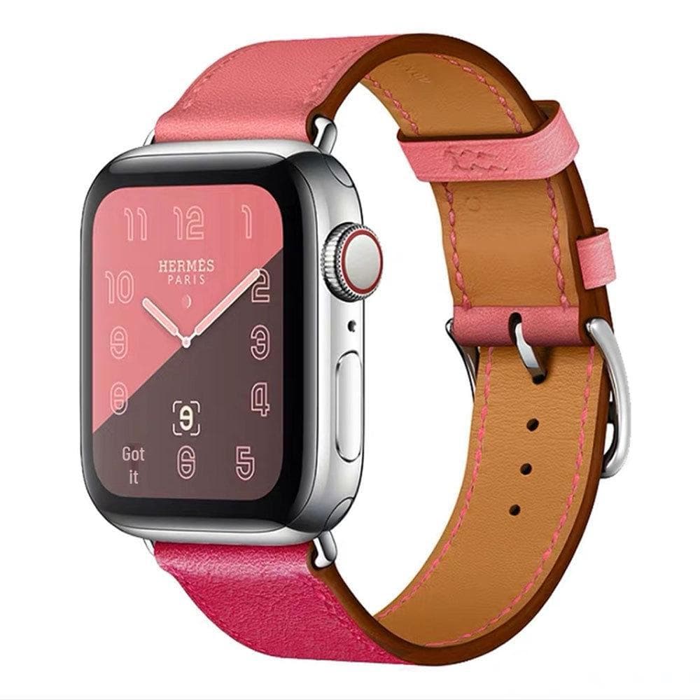 Compatible Hermes Style Leather Strap for Apple Watch 8/7/6/5/4/SE - Contrast Color Cross Pattern 42mm/44mm/45mm/49mm
