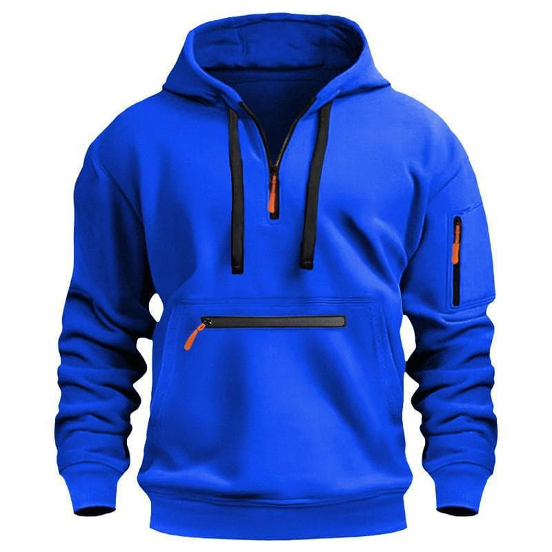Men's Waterproof Zipper Pocket Hoodie - Autumn/Winter Casual Sportswear XL blue