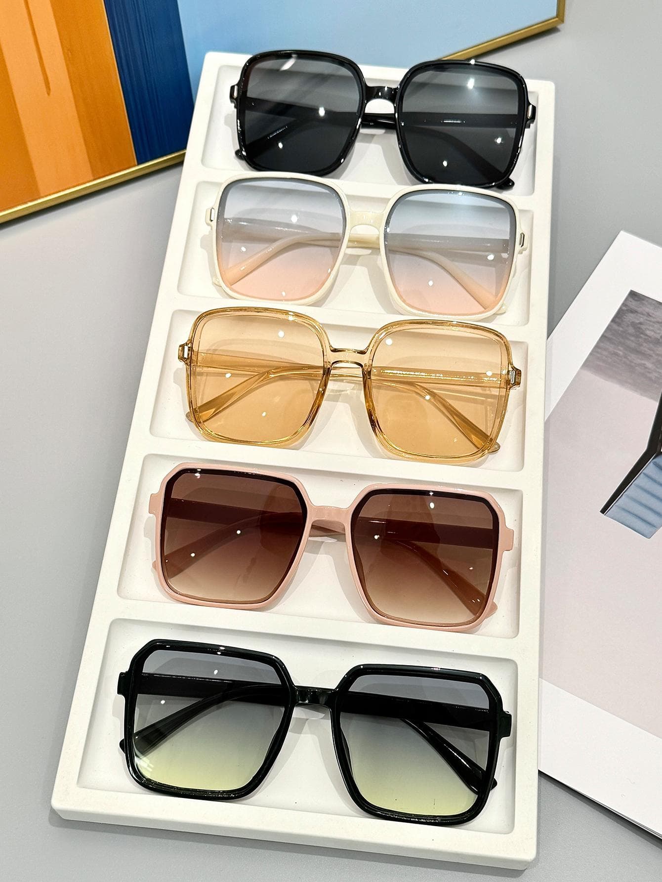 5Pcs Mixed Square Frame Glasses Set with Rice Nail Decoration Fashion Trendy Accessories for Women Men Daily Wear