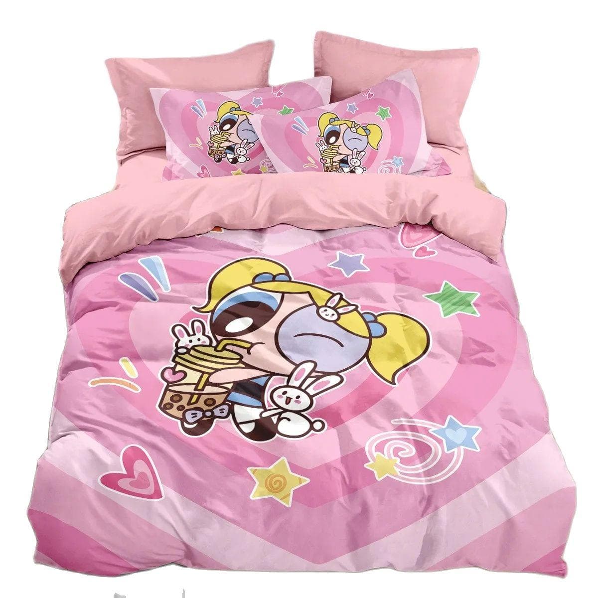 P-Powerpuff Girls Bedding Set,Cartoon Fashion 3D Printing Powerpuff Girls Duvet Cover,Home Decoration Boy Girl King Size Quilt 200x200cm 3pcs