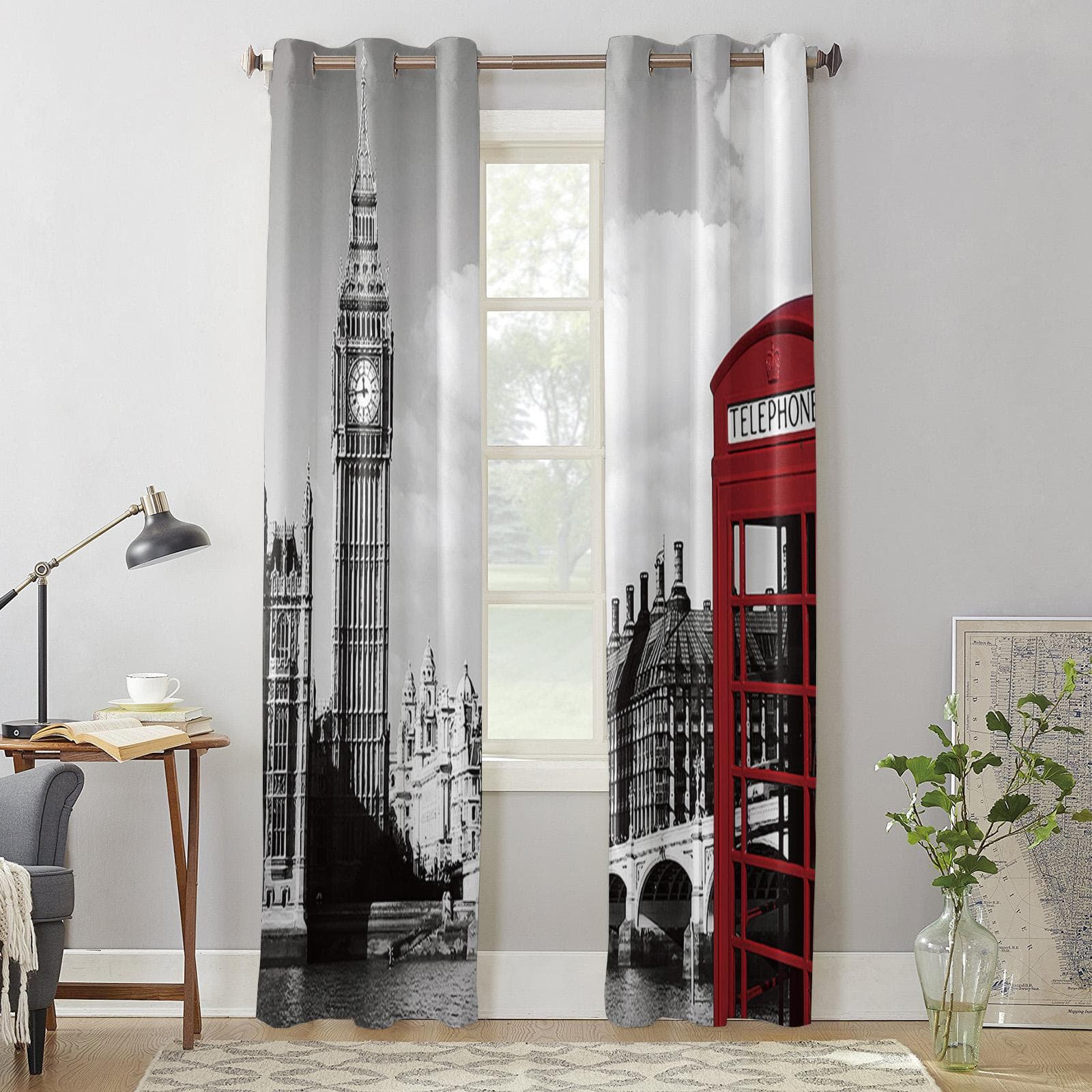 London Phone Booth Luxury Curtains for Living Room Window Treatment Curtain for Bedroom Home Decor 135W x 60H(cm) x1