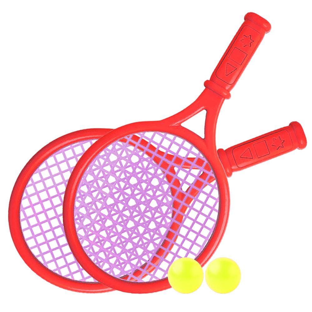 Kids Tennis Racquet Set Children Funny Tennis with Balls for Home Garden Beach Outdoor School Training Sport red