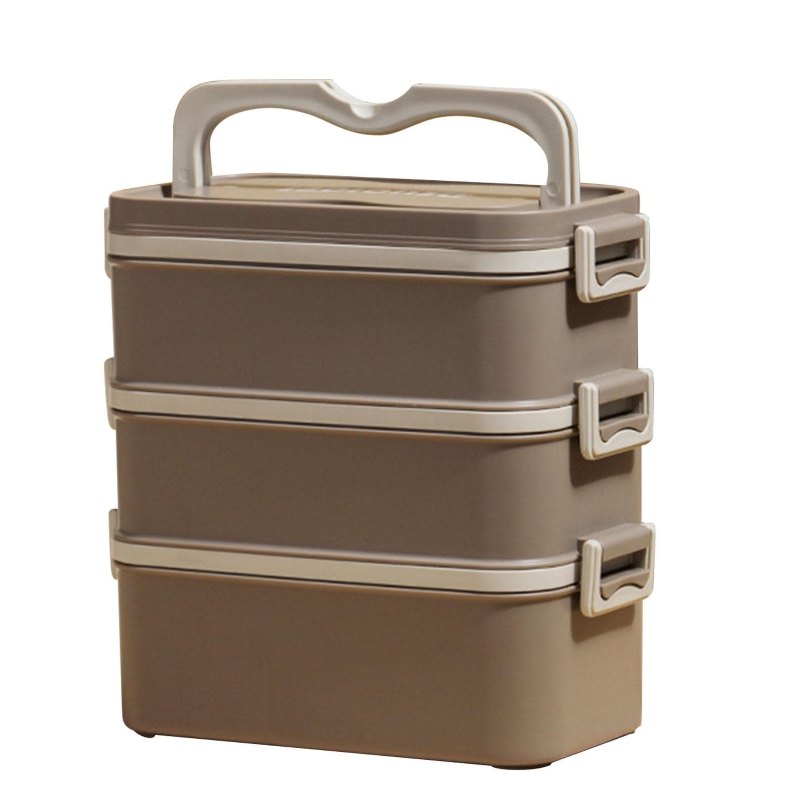 3 Layer Lunch Box 304 Stainless Steel Stackable Portable Large Capacity Bento Box for Kids Adults Brown