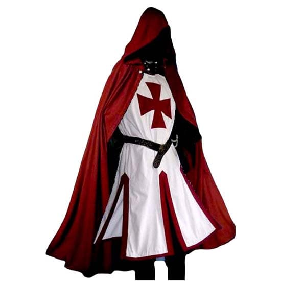 Cosplay Costume Medieval Tunic & Hooded Cloak Knights Templar Renaissance Cape Knight Costume Hoodie Mens LARP M