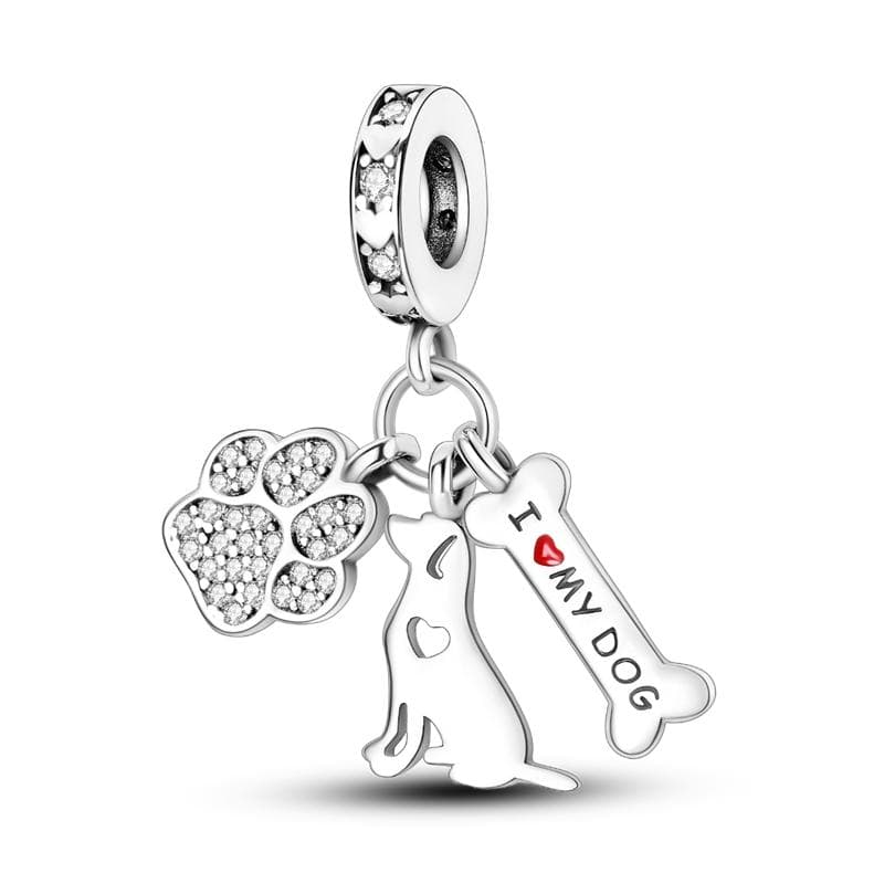 925 Sterling Silver Cz Dog Bone Paw Heart Pendant Charm Beads Fit Original Bracelet Necklace For Child Making Jewelry Gift
