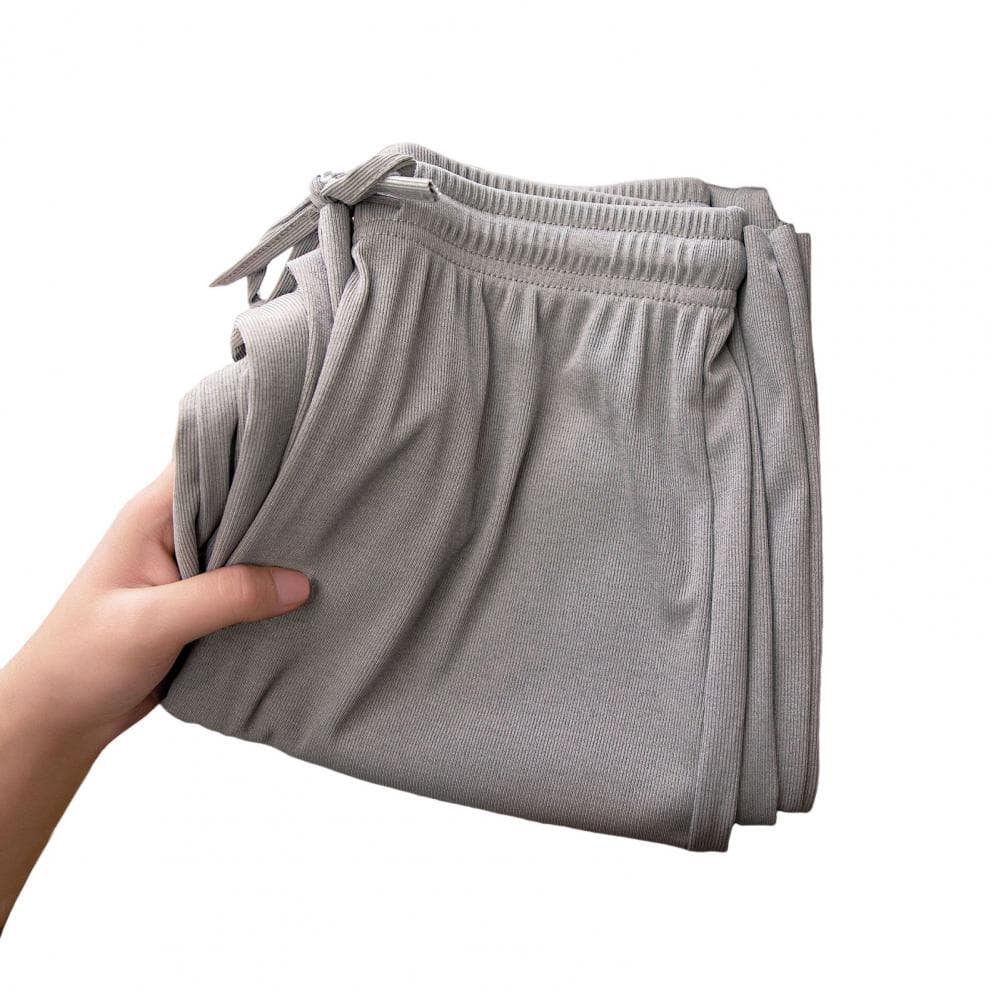 Women Casual Pants Elastic Waist Adjustable Drawstring Solid Color Long Trousers Ice Silk Wide Leg Draped Pants Streetwear M grey