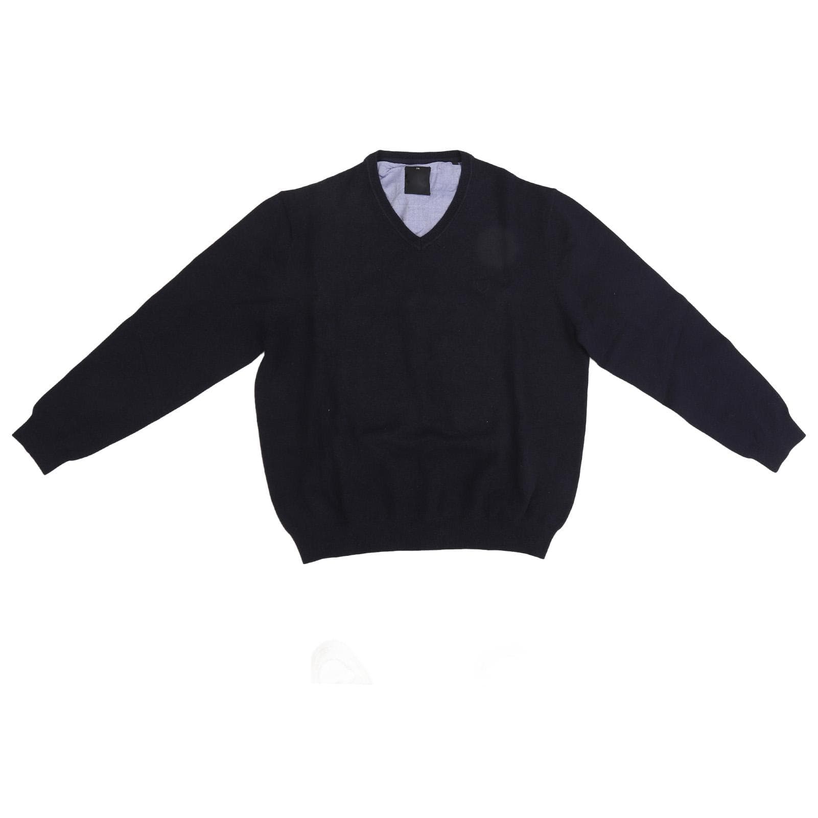 Men Cotton V Neck Sweater Casual Elegant Slim Fit Long Sleeve Pullover Knit Shirt Top for Office Bust 124cm dark blue