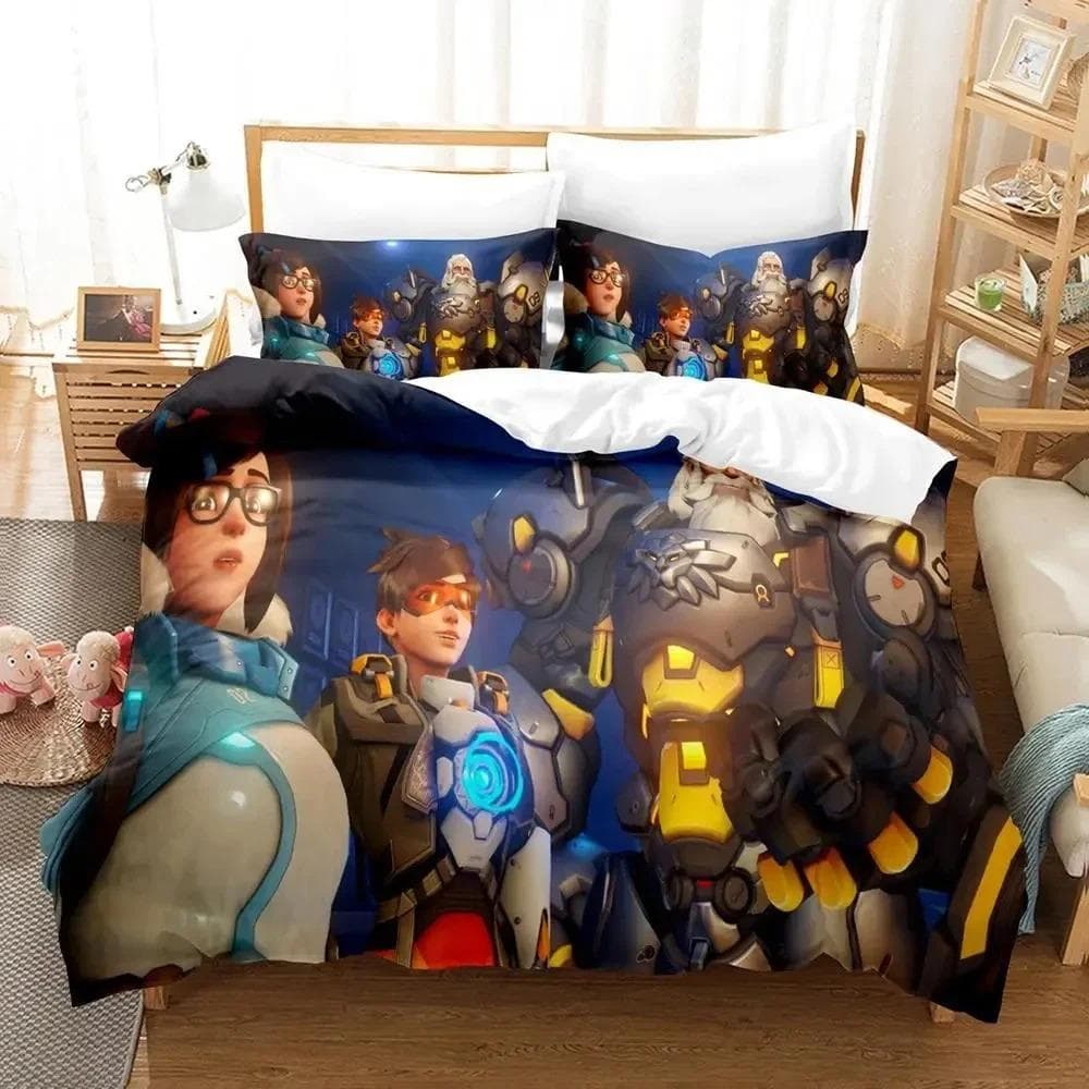 Game Overwatchs Bedding Set Boys Girls Twin Queen Size Duvet Cover Pillowcase Bed Kids Adult Fashion Home Textile Customizable US Queen 228x228cm