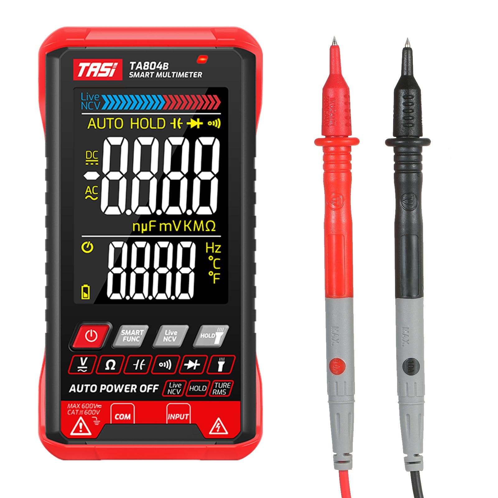 TASI TA804A/TA804B Digital Multimeter Professional Auto Tester True RMS Multimeter Ultra-Thin Intelligent TA804B black/red