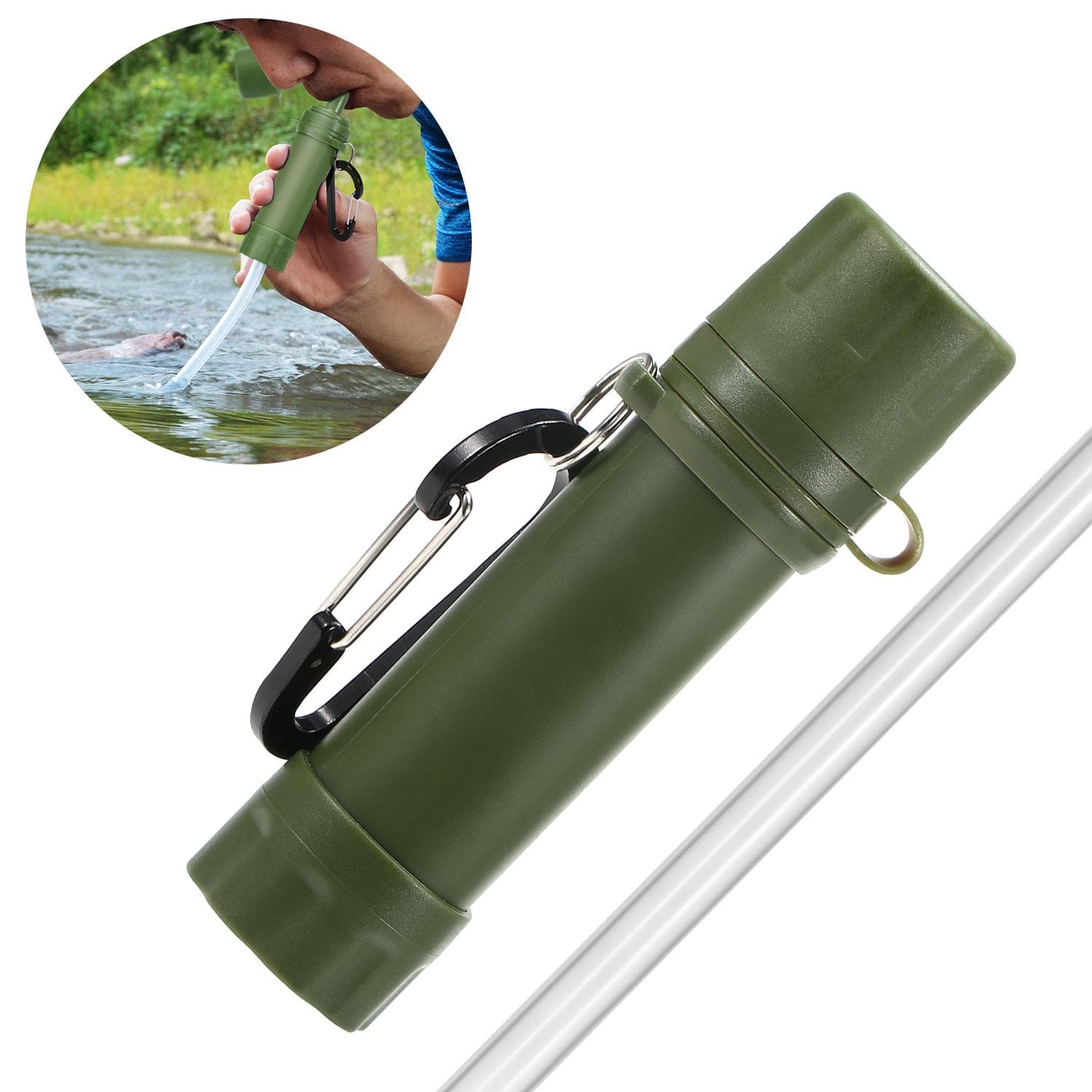 Outdoor Water Filter Straw Water Filtration System Water Purifier for Emergency Preparedness green